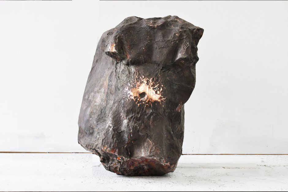 Humanoid Fossil I, Marius Ritiu, copper, bronze, hand hammered, unique, hand made, contemporary art, contemporary sculpture